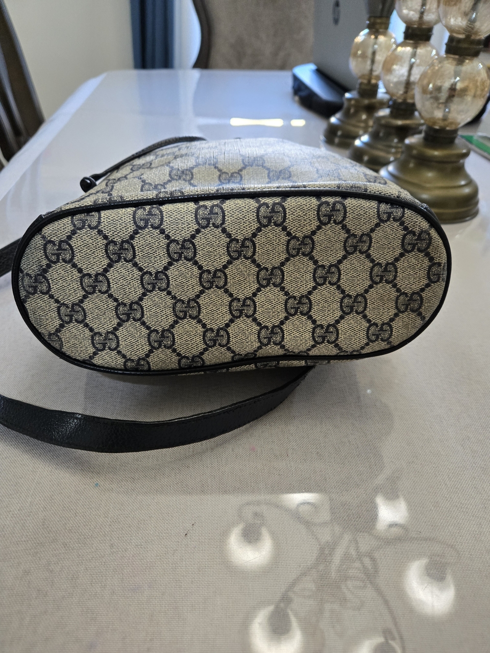 Gucci Black/Beige GG Canvas Drawstring Shoulder Bag - Picture 5 of 10